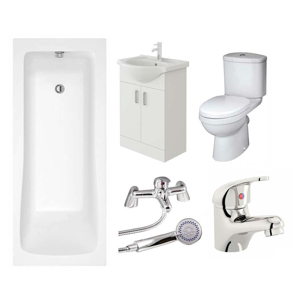 VeeBath Sophia Vanity Unit, Toilet & Single Ended Bath Bathroom Suite - 1700mm