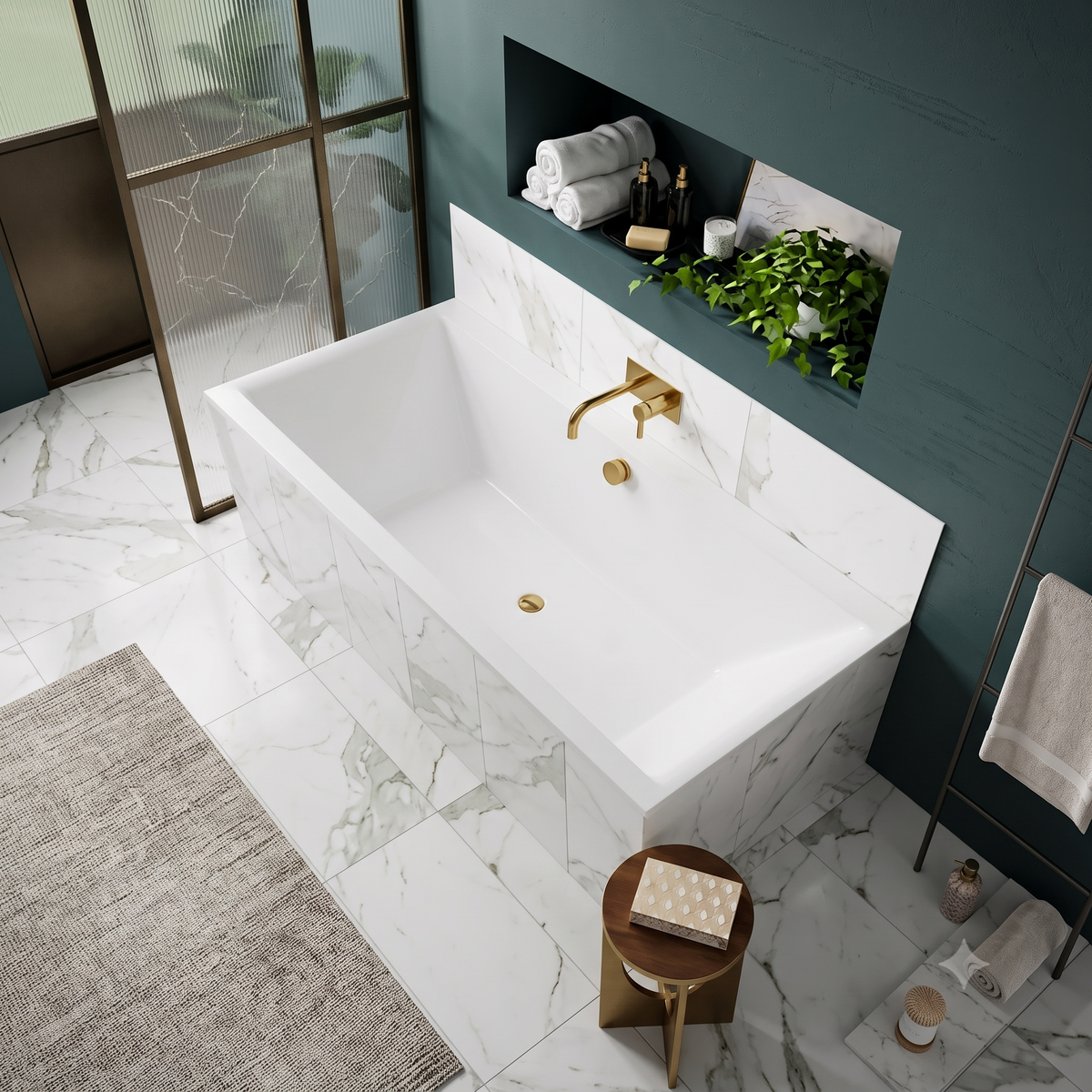 Harrington Modern Straight Double Ended Straight Bath with Adjustable Legs - White