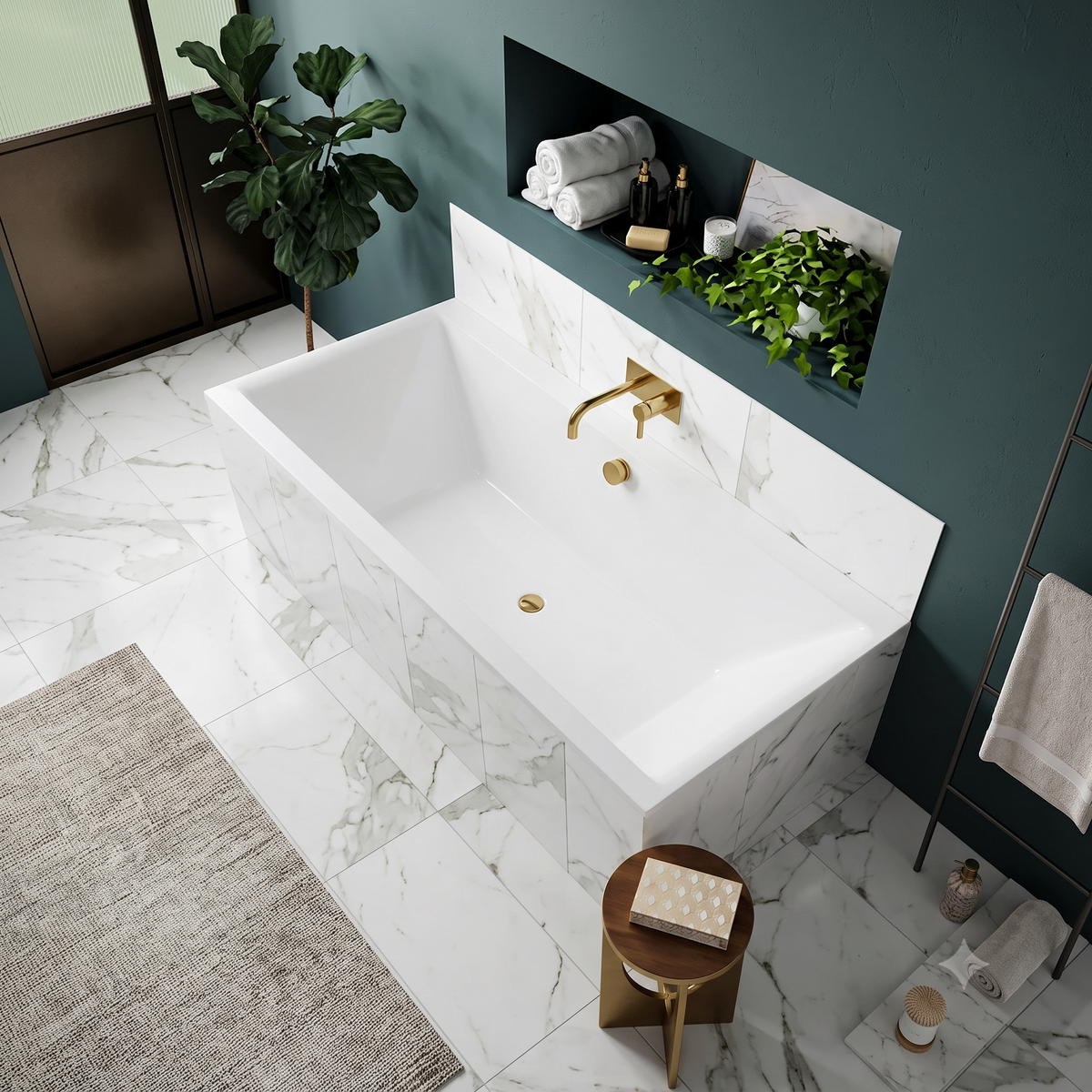 Harrington Modern Straight Double Ended Straight Bath with Adjustable Legs - White