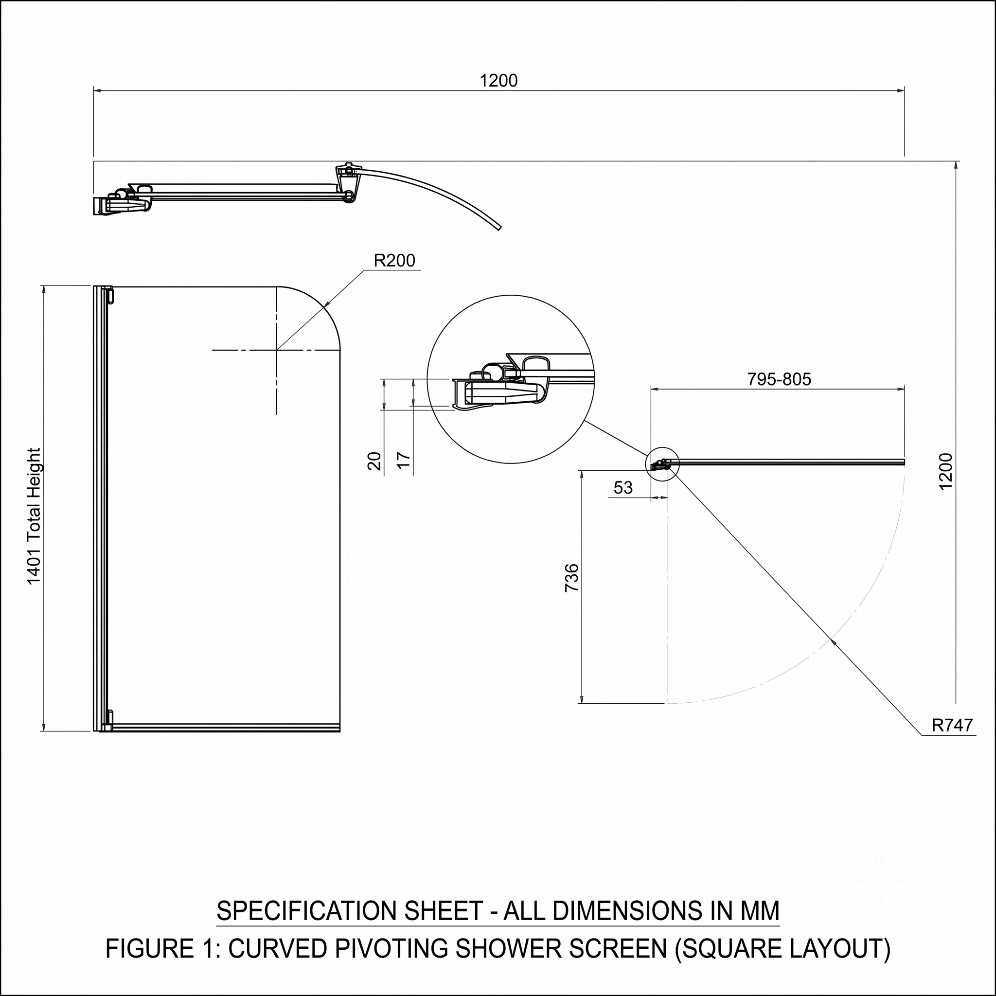 Prima Curved 4mm Glass Shower Bath Screen - 1400mm x 800mm - Silver