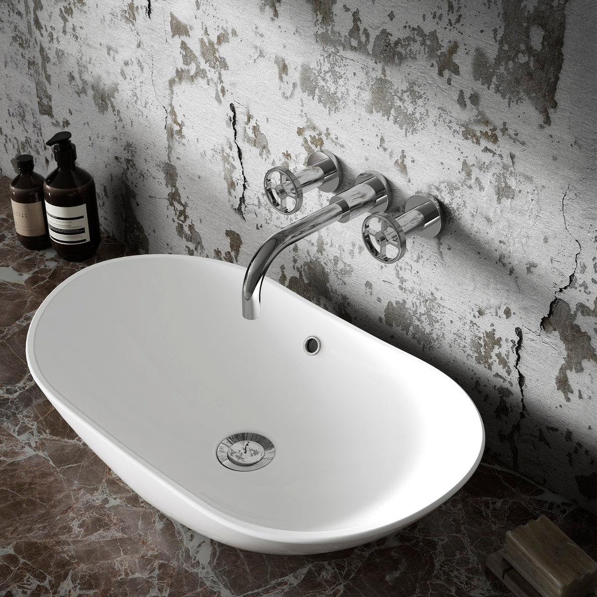 Revolve 3 Hole Wall Mounted Basin Mixer Tap