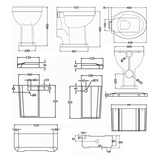 Classique Comfort Height High Level Toilet with Cistern, Seat & Flush Pipe Kit -  White