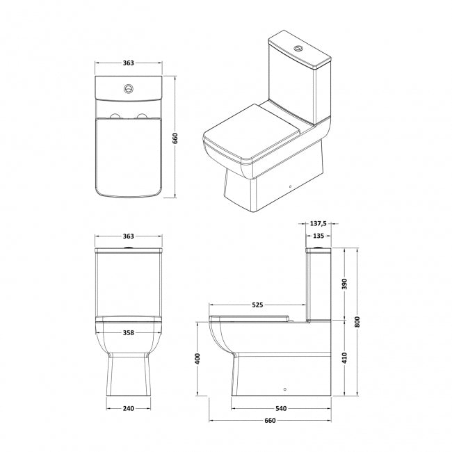 Mira Close Coupled Toilet with Push Button Cistern & Seat Options - White