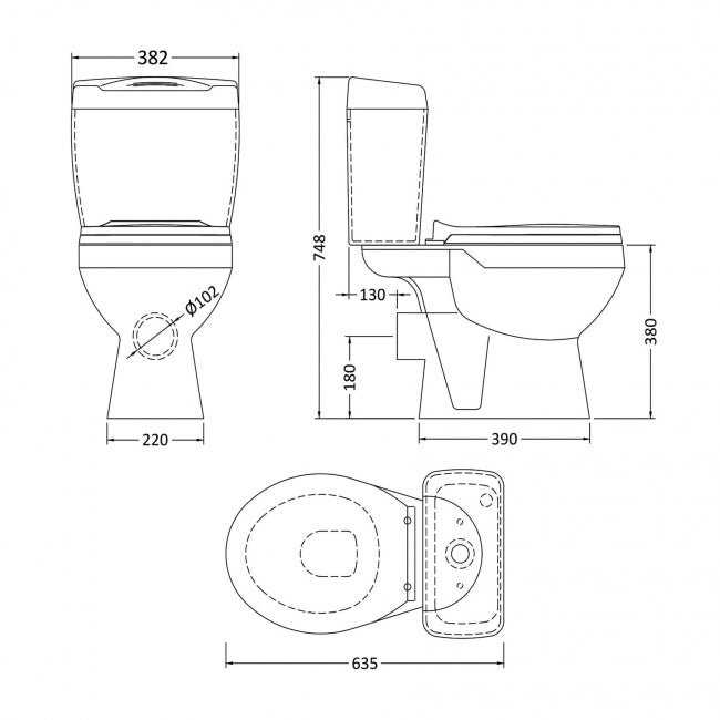 Sydney Close Coupled Toilet with Push Button Cistern & Standard Seat - White