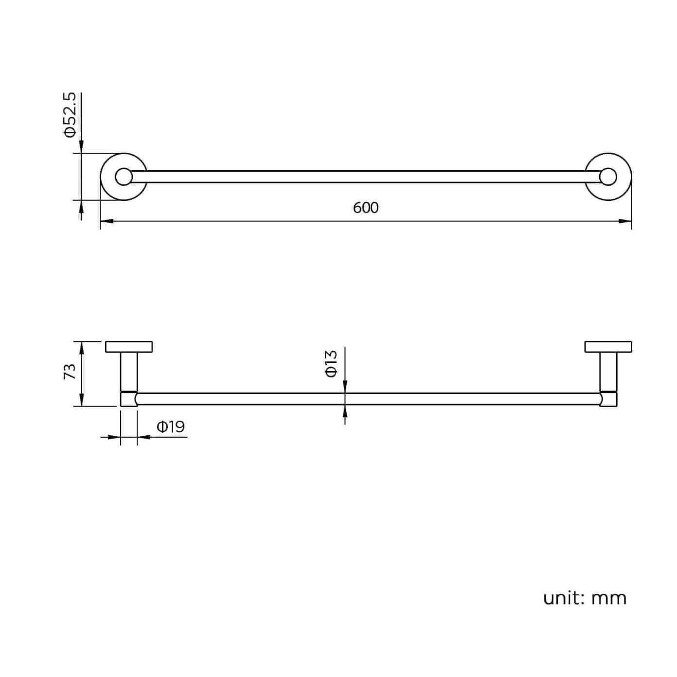 Modern Wall Mounted Round Towel Rail Bar - Chrome