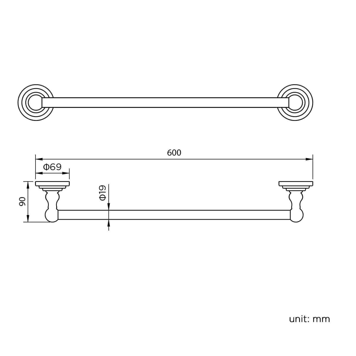 Traditional Wall Mounted Towel Rail Bar - Chrome