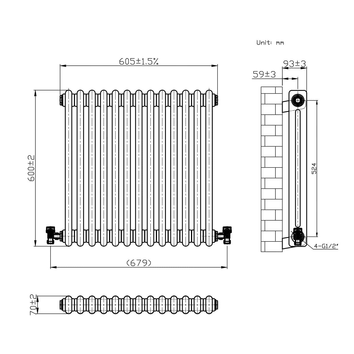 Bathroom4less Heating,Heated Towel Rails,Column Radiators Traditional Horizontal Column Radiator