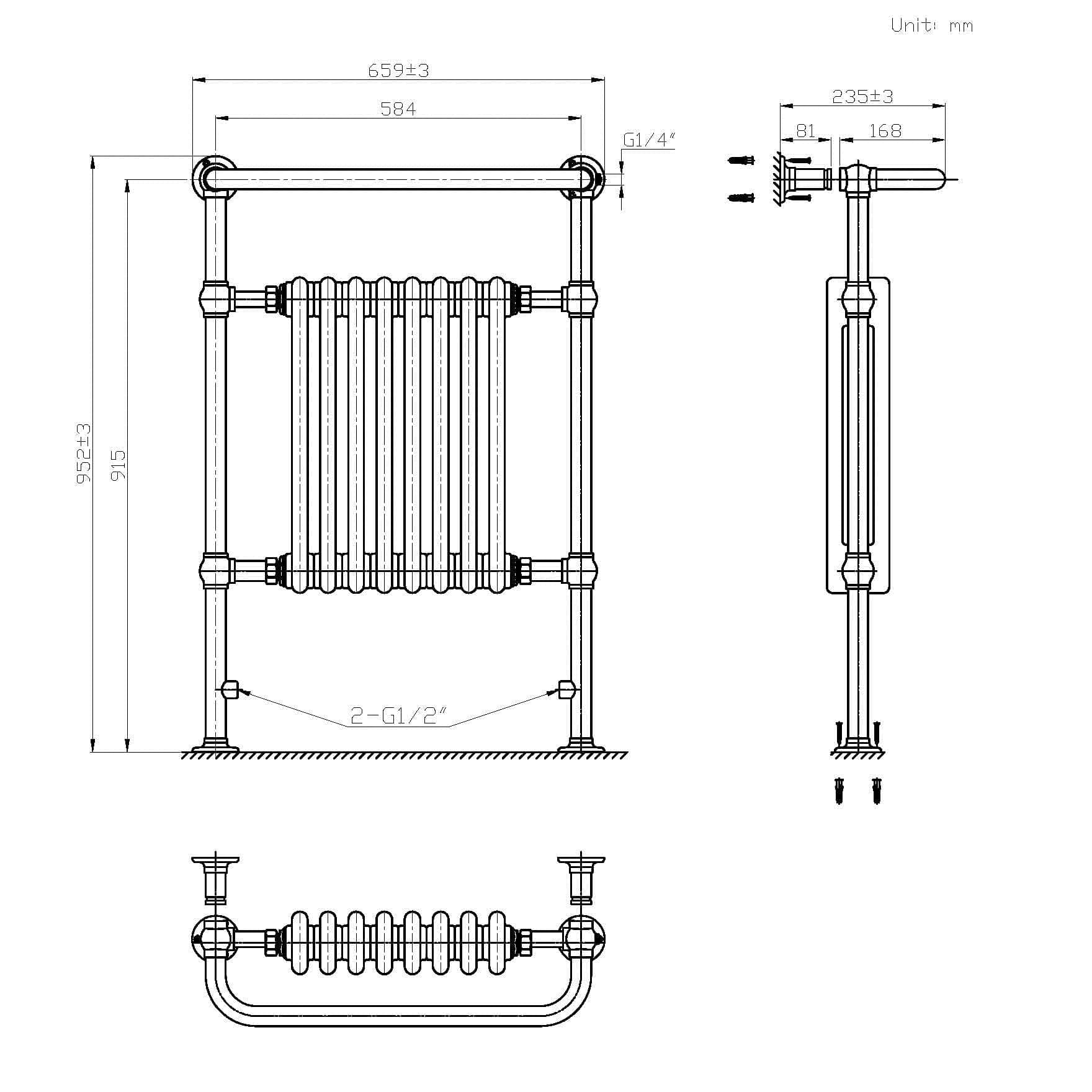 Bathroom4less Heating,Heated Towel Rails,Column Radiators Traditional Vertical Heated Towel Radiator - 4 Column - Chrome&White