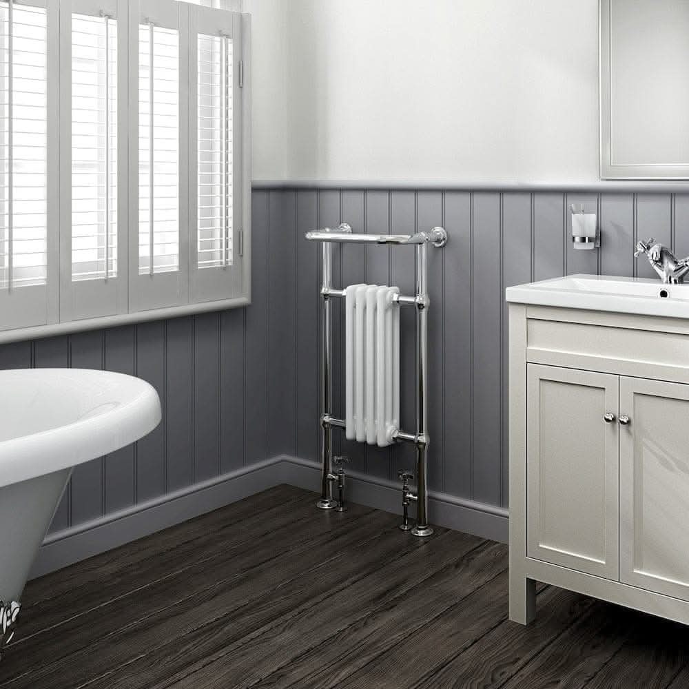 Bathroom4less Heating,Heated Towel Rails,Column Radiators Traditional Vertical Heated Towel Radiator - 4 Column - Chrome&White