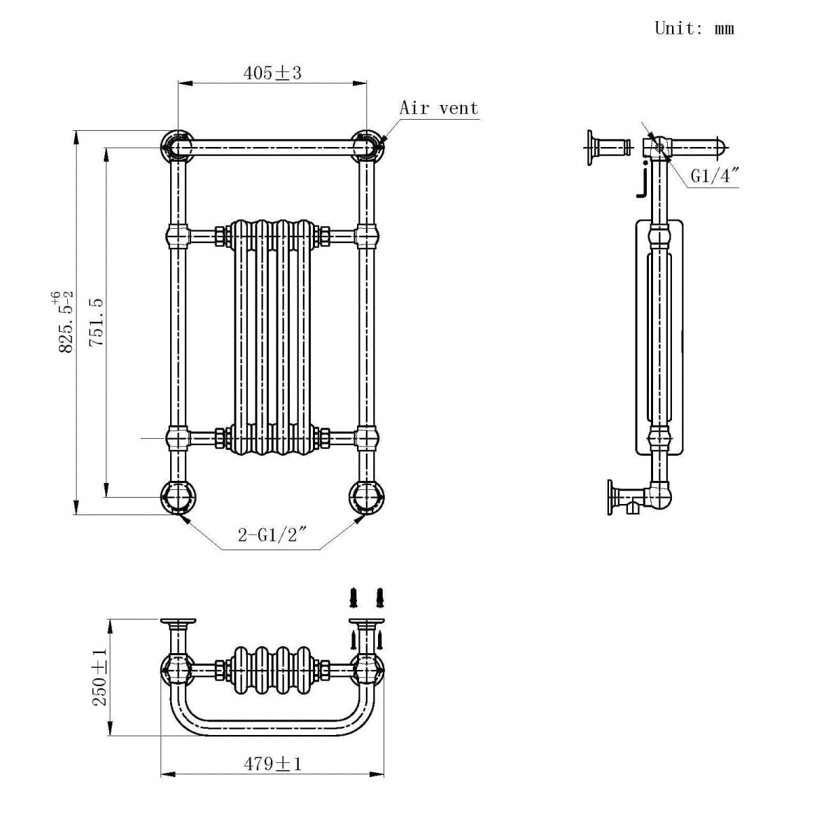 Bathroom4less Heating,Heated Towel Rails,Column Radiators Traditional Vertical Heated Towel Radiator - 405mm x 825mm