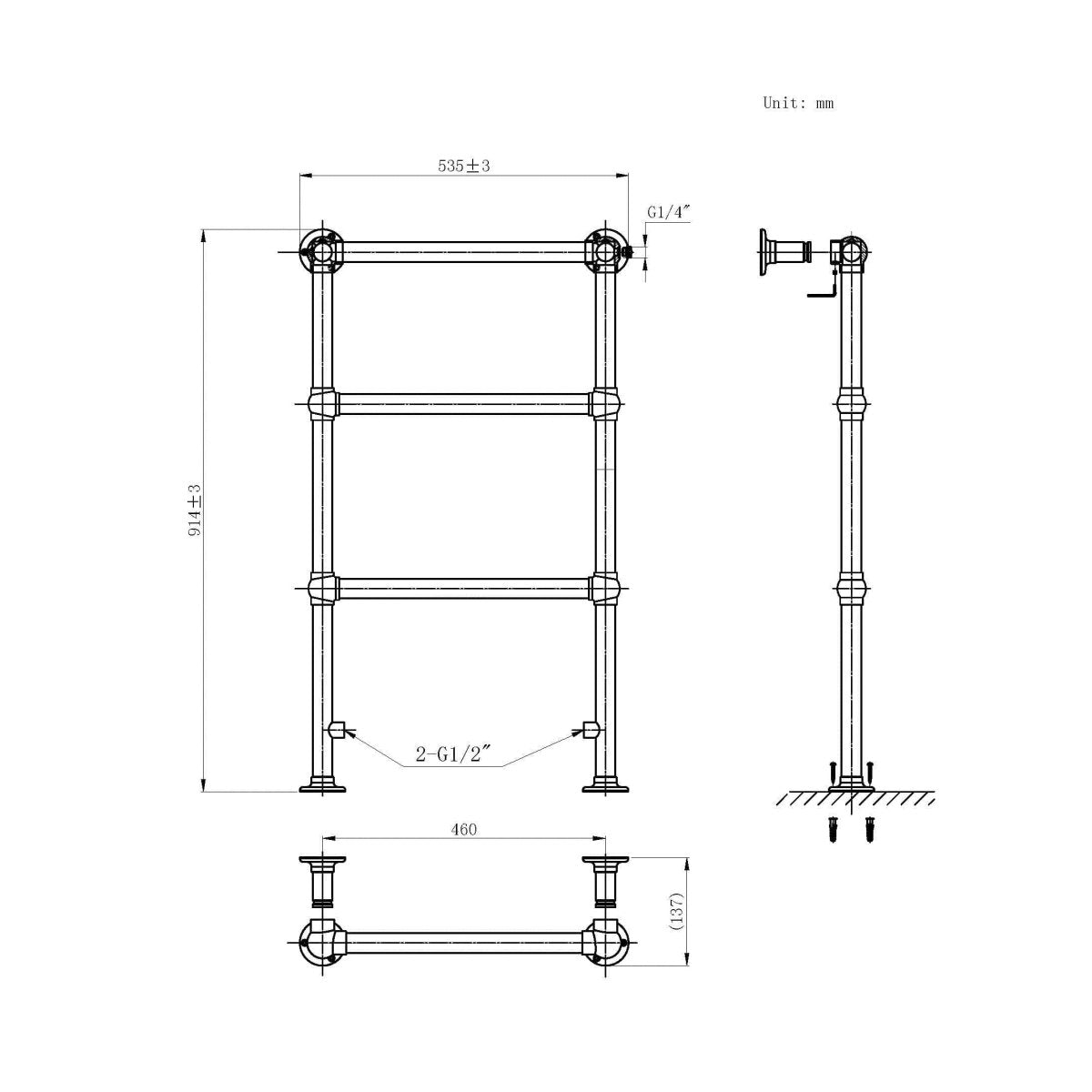 Bathroom4less Heating,Heated Towel Rails Traditional Vertical Heated Towel Rail - 535mm x 914mm
