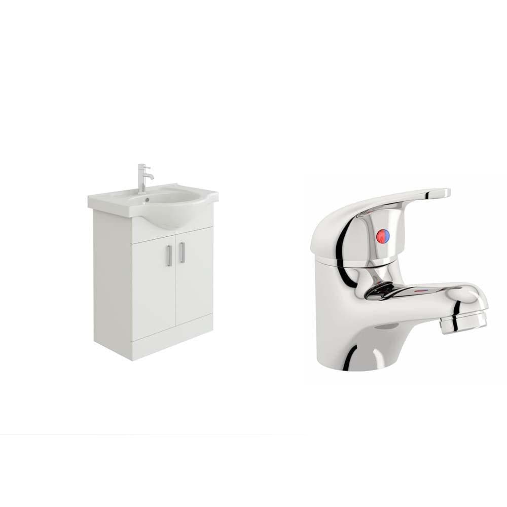 VeeBath Furniture > Vanity Units 650mm Vanity Unit & Mixer Tap Vanity Basin Cabinet Furniture Mono Chrome Basin Mixer Tap