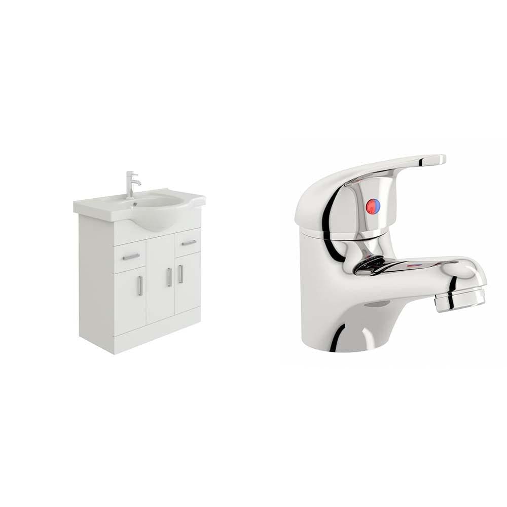 VeeBath Furniture > Vanity Units 750mm Vanity Unit & Mixer Tap Vanity Basin Cabinet Furniture Mono Chrome Basin Mixer Tap