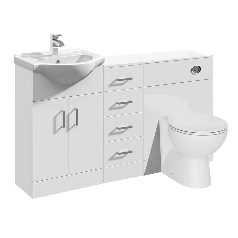 VeeBath Vanity Bathroom Furniture Set WC Toilet Unit Round Pan Cistern - 1350mm