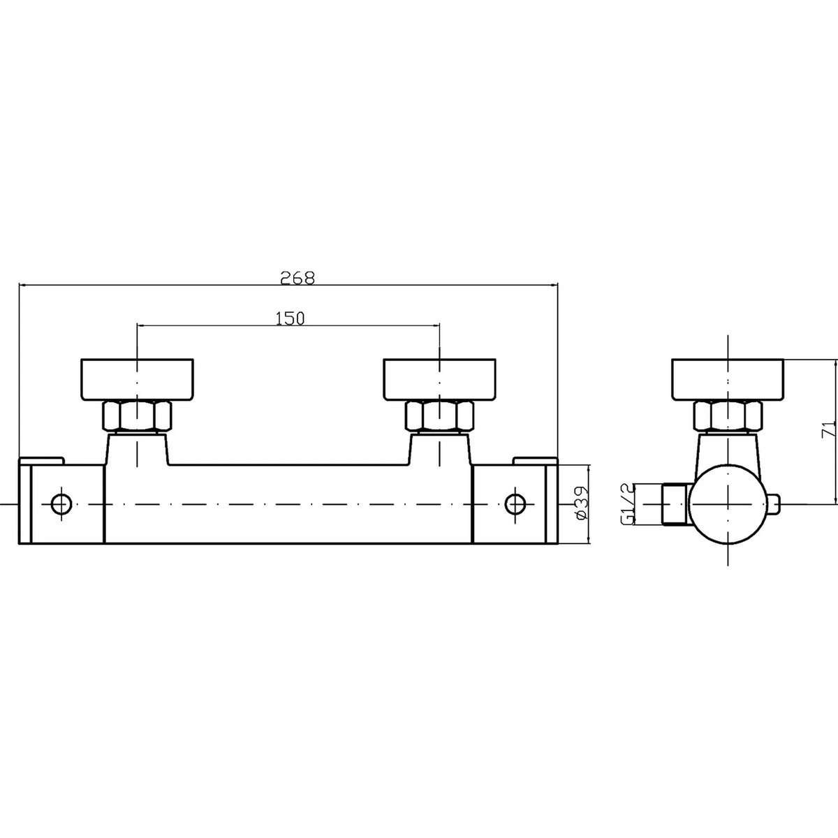 Atlas Minimalist Thermostatic Bar Shower Valve - Chrome