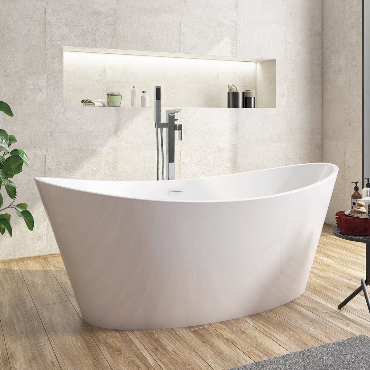 Veebath Aruba Bath Freestanding Double Sided Acrylic Glossy White Fini -  Bathroom4Less