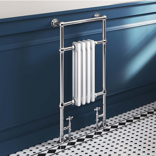 Bathroom4less Heating,Heated Towel Rails,Column Radiators 405mm x 952mm Vintage Vertical Heated Towel Radiator - 4 Column - Chrome&White