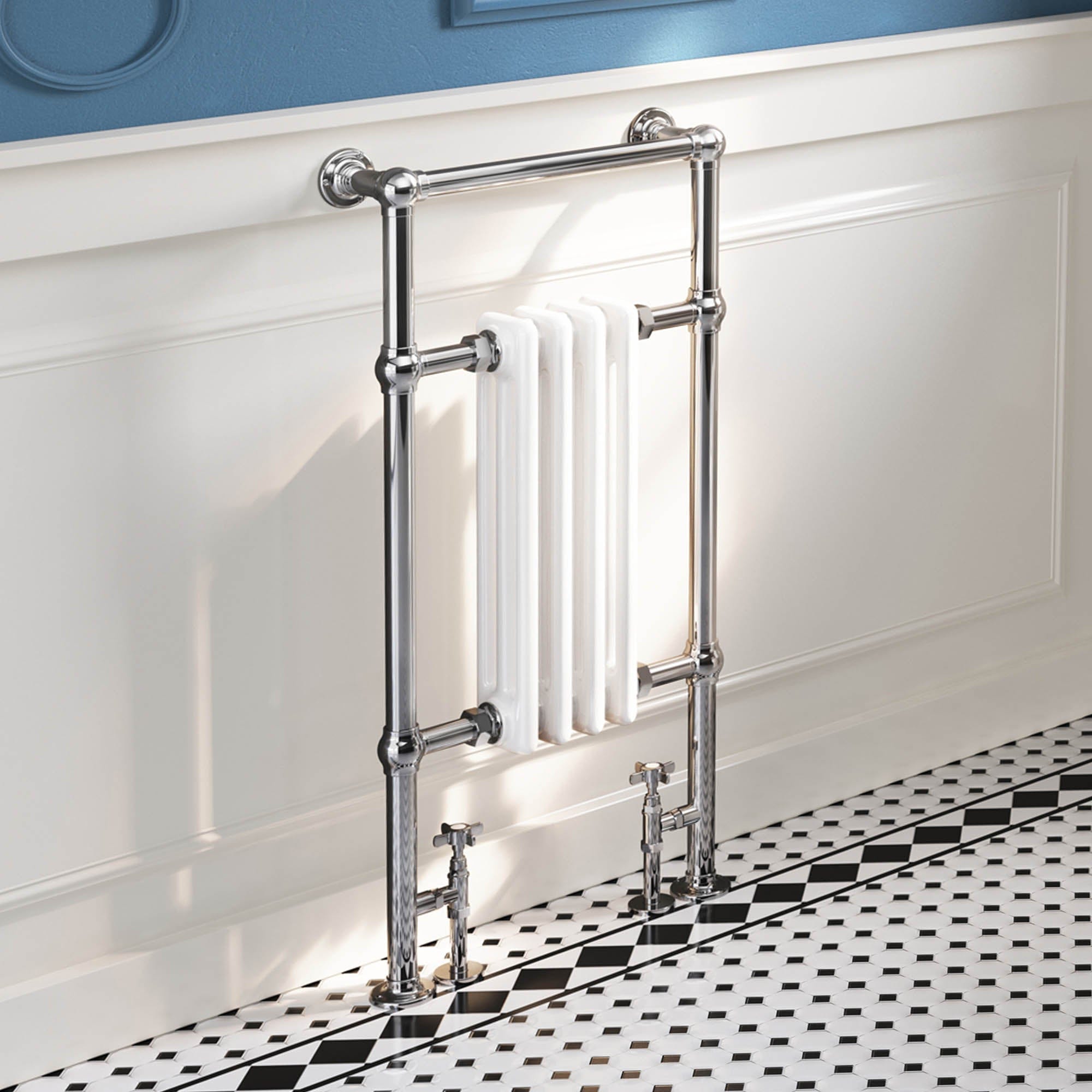 Bathroom4less Heating,Heated Towel Rails,Column Radiators Vintage Vertical Heated Towel Radiator - 4 Column - Chrome&White