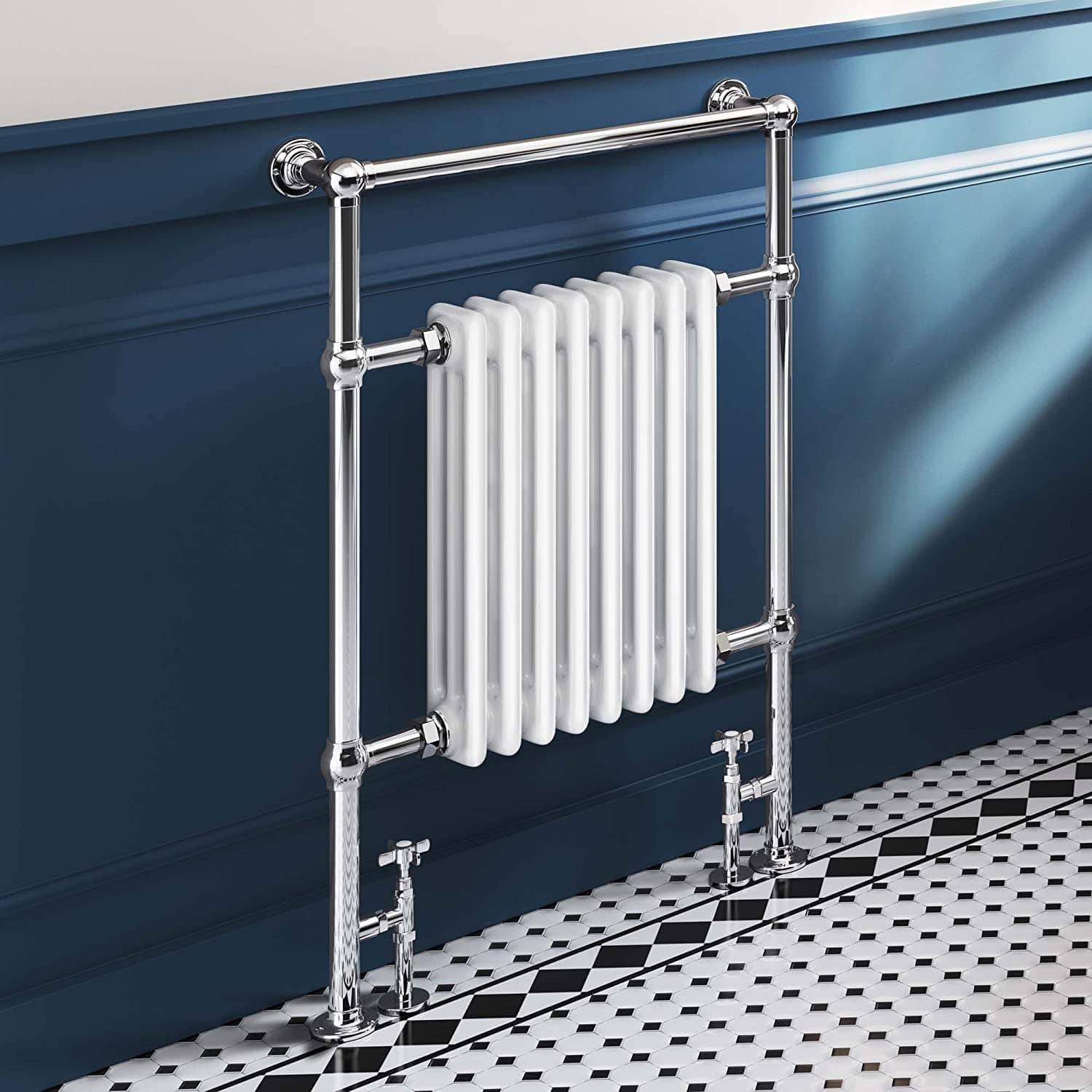 Bathroom4less Heating,Heated Towel Rails,Column Radiators 585mm x 952mm Vintage Vertical Heated Towel Radiator - 4 Column - Chrome&White
