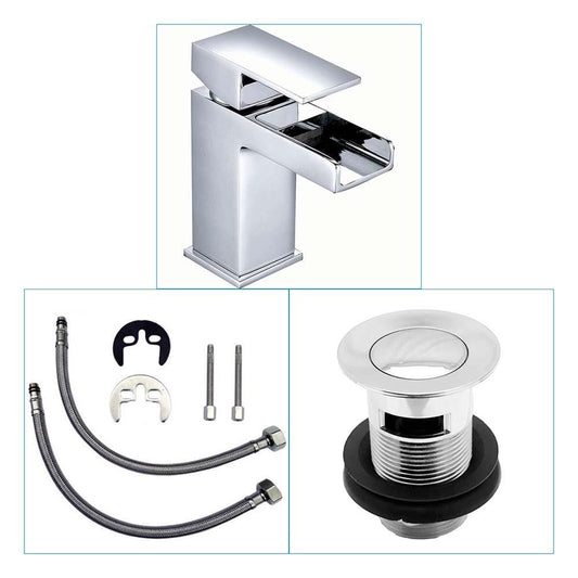 VeeBath Taps > Basin Taps Waterfall Bathroom Sink Taps Basin Mixer Tap Chrome Bath Filler Double Lever